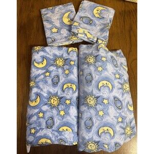 Vtg Celestial All Over Star Sun Moon Fitted Flat Sheets 2 Pillow Cases Twin